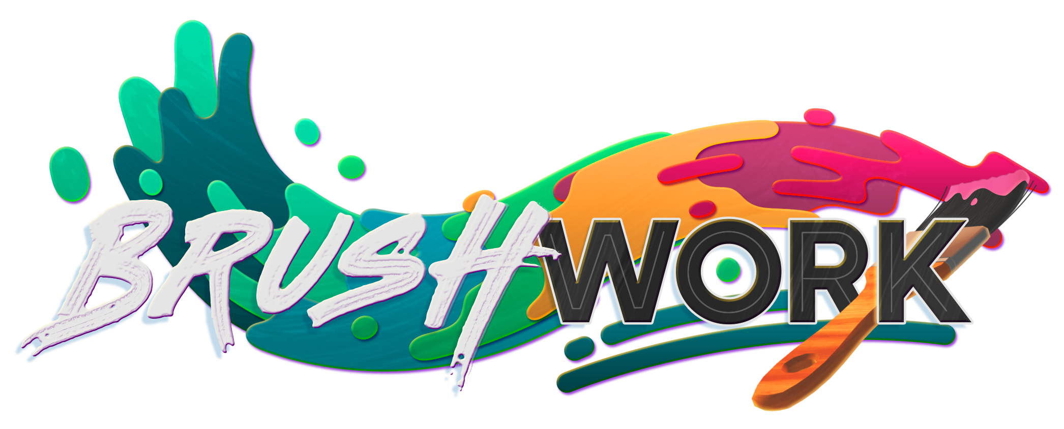 Brushwork logo, paintbrush with a rainbow gradient of paint